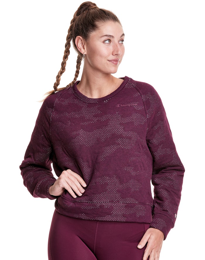 Hanorac Champion Soft Touch Double Knit Camo Crew Dama Violet Inchis - Romania REJPQUO-09